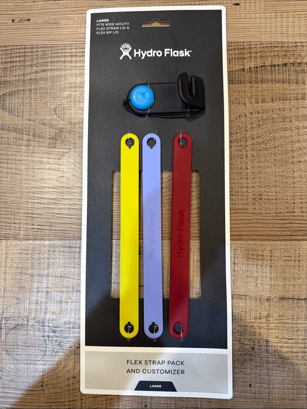 Hydro Flask Flex Strap Pack — Yellow, Lavender, Red with Blue Customizer, LARGE